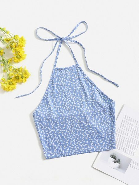 

self tie ditsy floral halter w6gn#, White