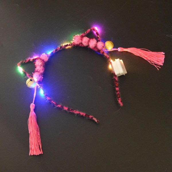 

party decoration led glow women girl cat anime ear bell head hoop tassels headdress headband home decor wedding birthday