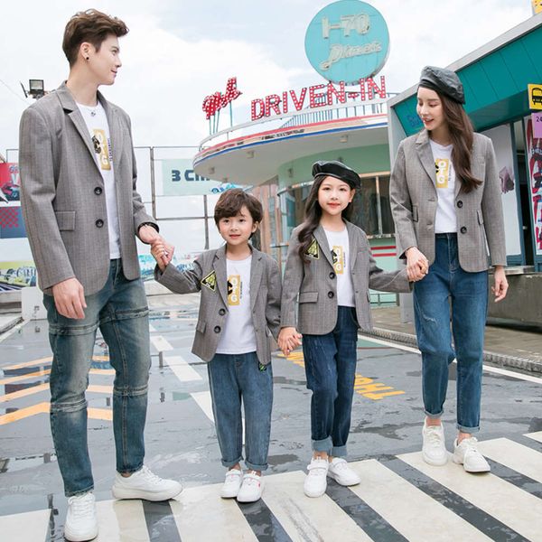 

2021 parent child spring and autumn new plaid blazer korean sle casual suit coat, Blue