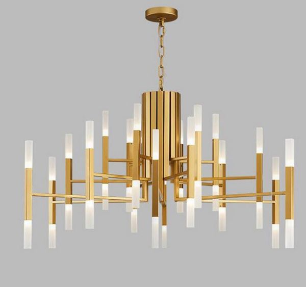 

nordic postmodern led art villa chandelier living room lobby restaurant gold chandelier creative personality tube lights