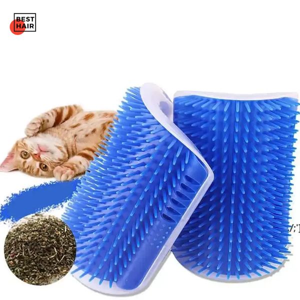 Angolo animale domestico pettine pettine giocattolo gatto giocattolo plastica graffio setole arco massager grooming gatti scratch bagno massaggio blu grigio cane cani rec