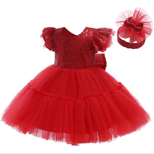 

girl's dresses toddler baby christmas for girls infant 1st birthday wedding dress kids sequins tulle princess party gown clothes, Red;yellow
