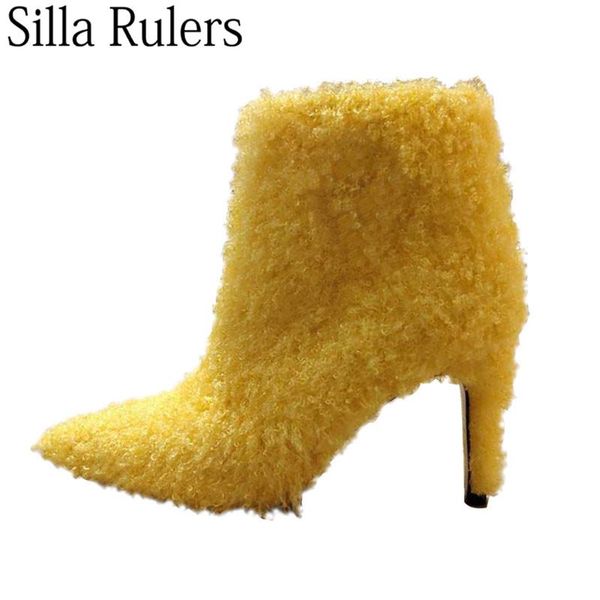 

boots style winter wool high heels ankle woman pointed toe comfortable warm women's party shoe women, Black