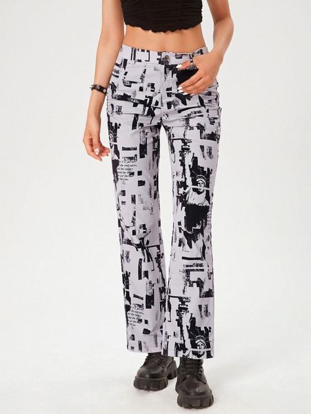 

statue of liberty flare leg pants j8up#, Black;white