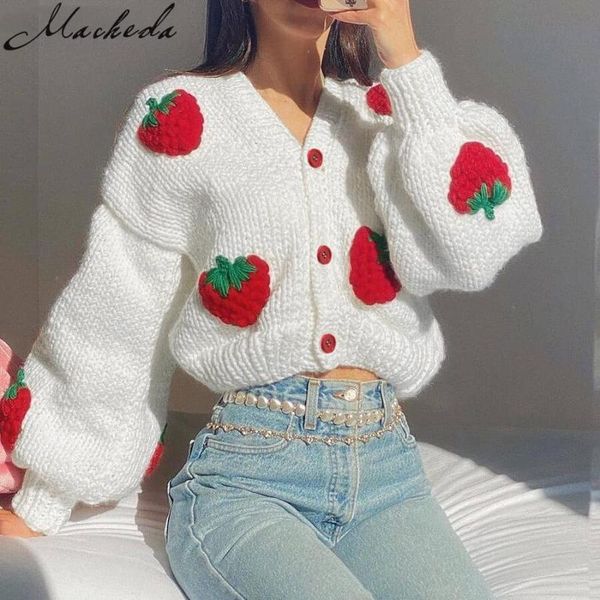 

women's sweaters macheda autumn winter fund nifty lovely short coat sweater jacket of strawberry embroidery knitting sweet fashion girl, White;black