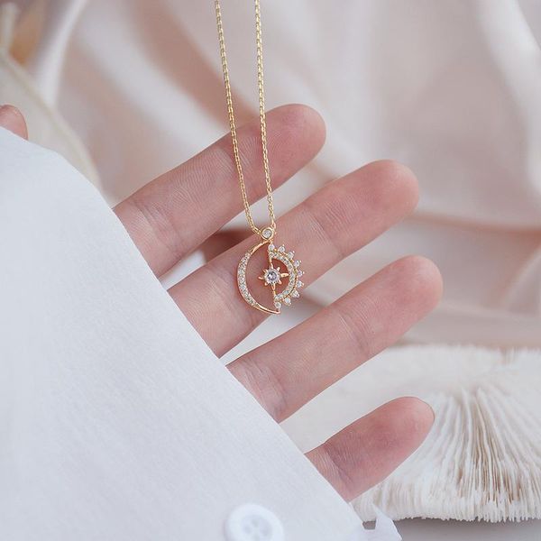 

chains original zircon cz crystal star moon design pendant necklace for women exquisite choker clavicle chain jewelry accessories gift, Silver