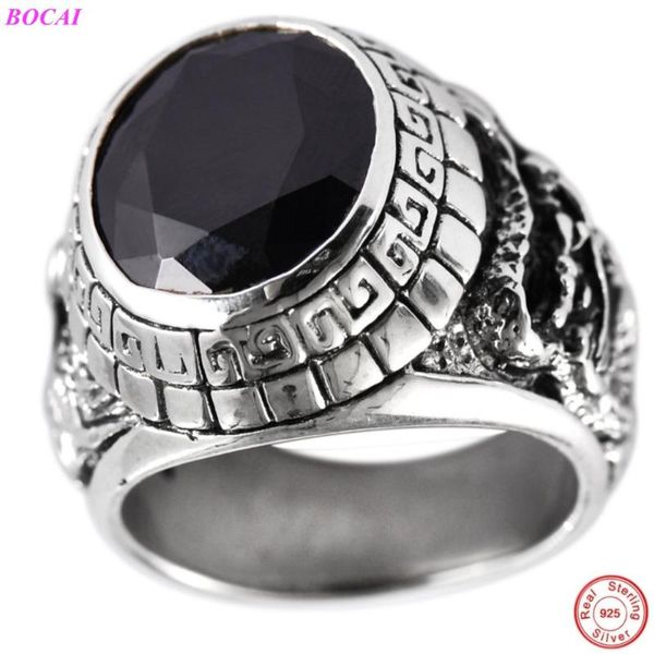 

cluster rings s925 sterling silver retro thai bullish dragon phoenix obsidian ring trendy male personality 925, Golden;silver