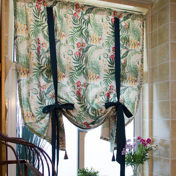 

curtain & drapes american country retro flower kitchen window bedroom curtains for living room coffee door tie home deco