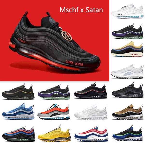 

shoes mschf lil nas x satan 97 luke inri jesus mens triple black white metalic gold university red 97s undefeated men women trainer