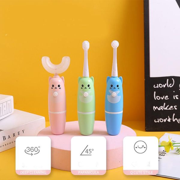 

smart electric toothbrush 360 degrees kids u type silicon automatic ultrasonic children teeth tooth brush cartoon pattern