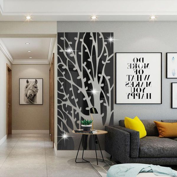 

mirrors creative tree mirror sticker two-way acrylic personality splicing wall1
