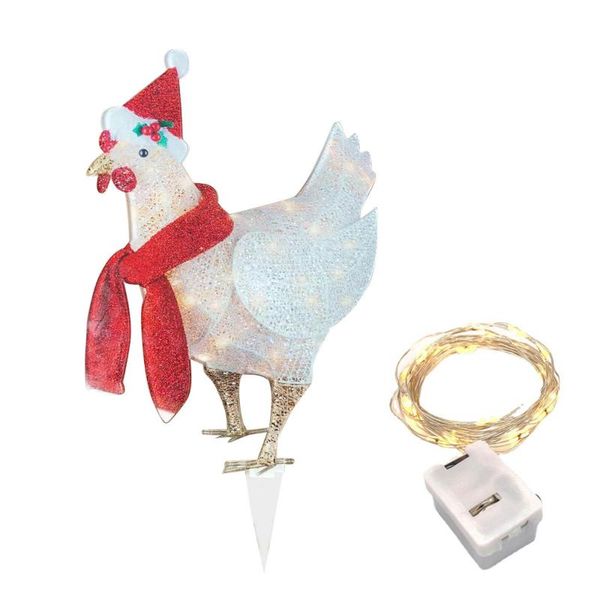 Weihnachtsdekorationen, leuchtendes Huhn mit Schal, Weihnachtsdekoration, LED-Gartenstecker für den Außenbereich, Jahr 2022. Ornament