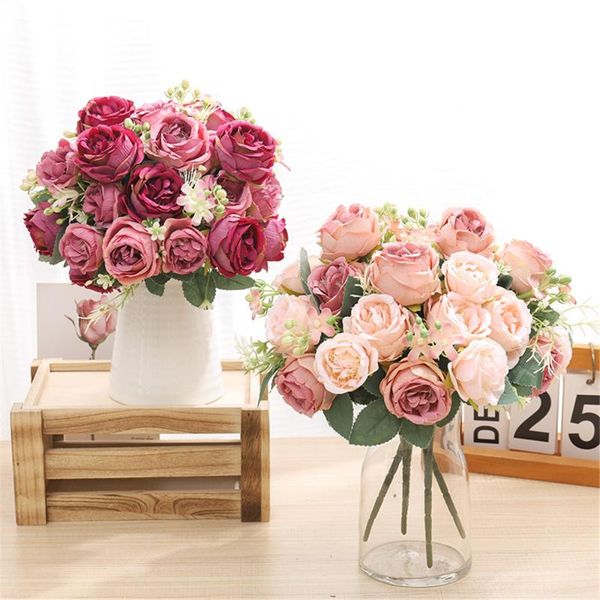 

decorative flowers & wreaths 1 stem 30cm silk rose fake artificial flower bouquet home decor 7 heads wedding decoration plants