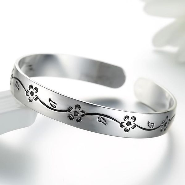 

bangle vintage plum blossom bracelet bangles thai silver plated flower bracelets & for women jewelry pulseiras a414, Black
