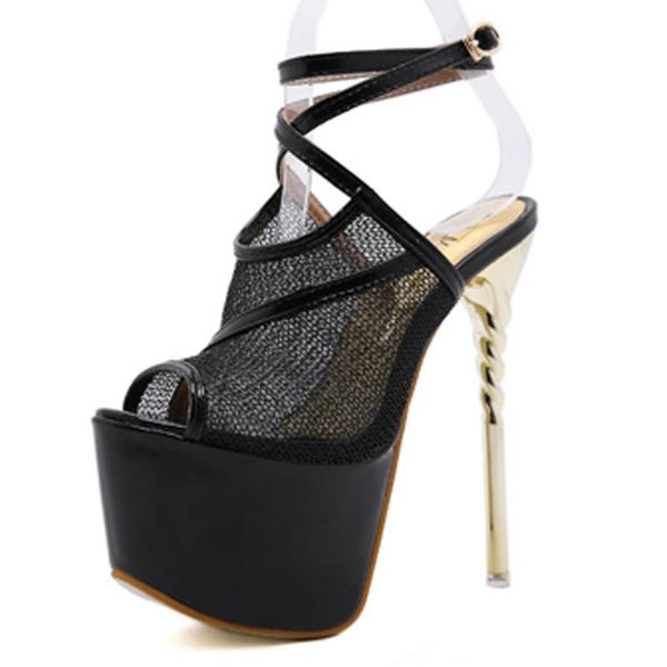 

2021 great quality platform 16.5cm high heels height summer prom nightclub party sandals shoes woman, Black
