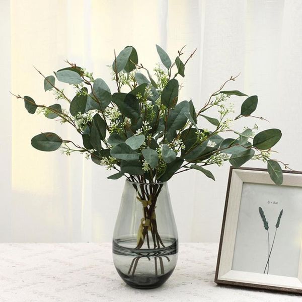 

1 bouquet eucalyptus leaf artificial plant wedding home decor simulation flower vivid artificial flower faux silk decor