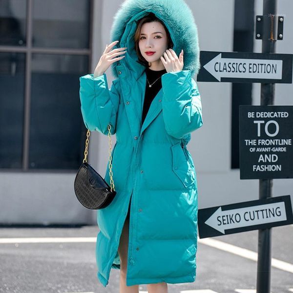

women's down & parkas winter coat women hooded puffer jacket fur collar jackets for 2021 female warm midi clothes manteau femme hly152, Black