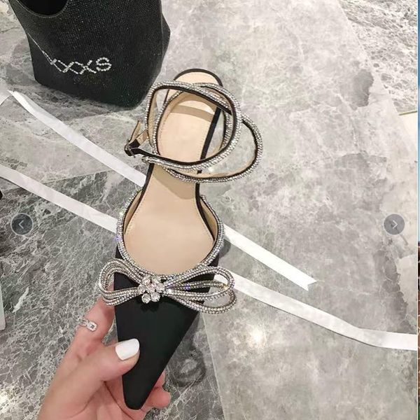 

dress shoes 2021 spring and autumn korean fashion thin heeled sandals rhinestone pointed versatile high women's 40, Black