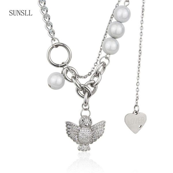 

pendant necklaces arrival fashion hip hop holy eagle combination men and women pearl titanium steel necklace jewelry gift, Silver