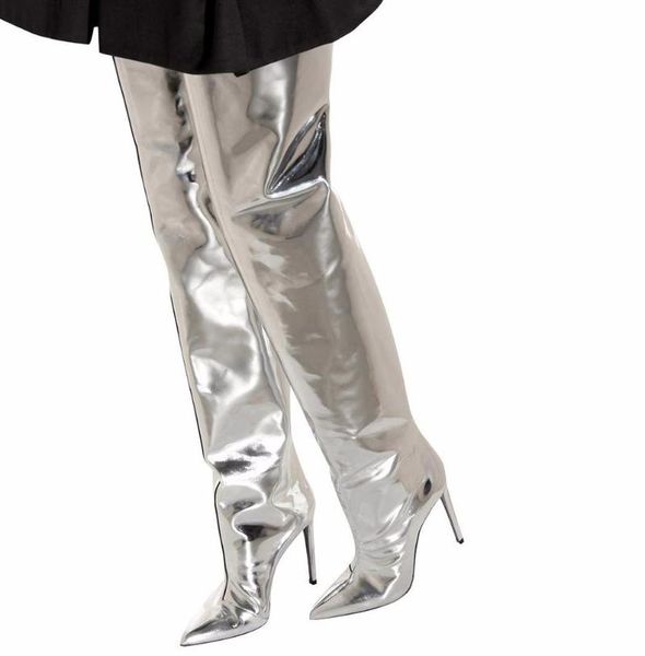 

boots metal long side zipper women's pointed thin high heel fashion boot, Black