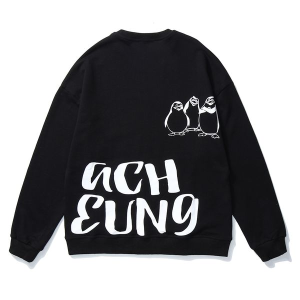

new vintage 2021 cartoon penguin print sweatshirts men oversized hip hop pullovers harajuku hoodie casual long sleeve yfum, Black