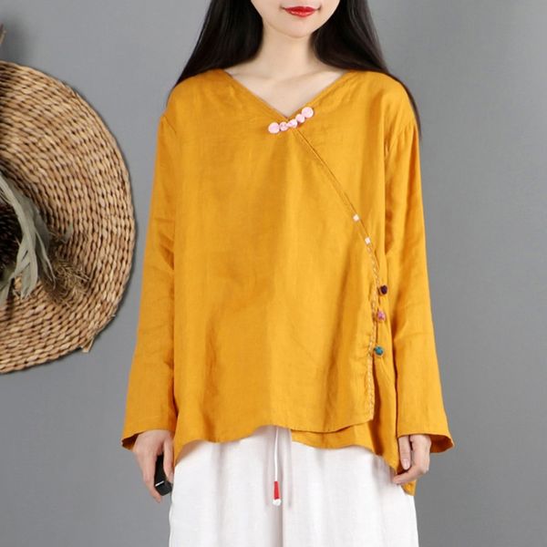 

ladies chinese 2021 spring cotton linen blouses oblique shirt qipao cheongsam hanfu chinese style clothing women 12416, Red