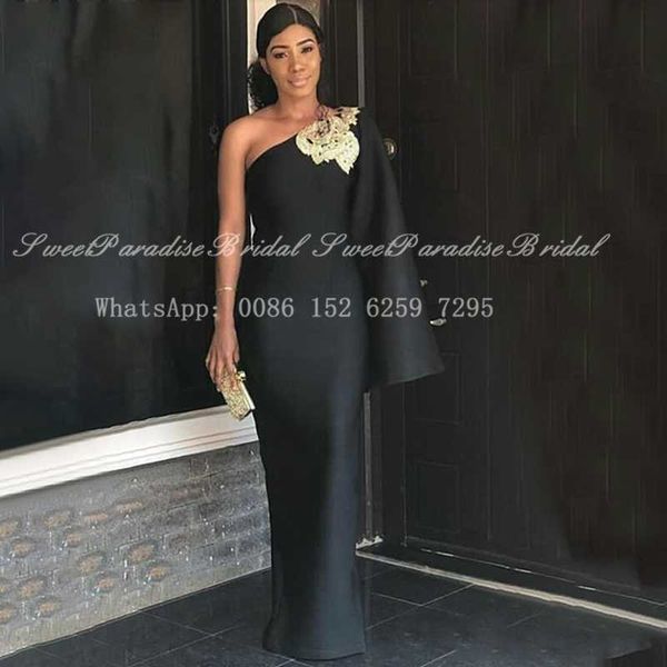 

party dresses black satin one shoulder long sleeves evening dress with appliques dubai women sheath prom vestidos de fiesta, White;black