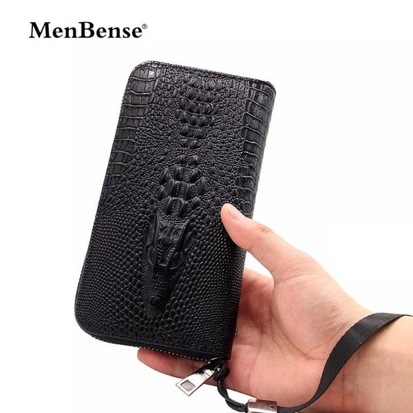 

wallets menbense mens zip clutch wallet crocodile pattern brown luxury leather smart purse holder slim 8821, Red;black