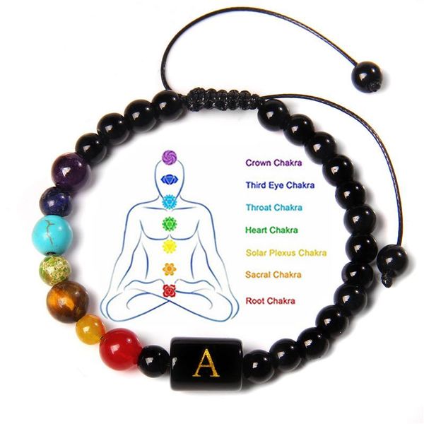 

beaded, strands 7 chakra bracelets natural red agat black onyx turquois tiger eye stone beads bracelet men 26 letters charm braid jewelry ba