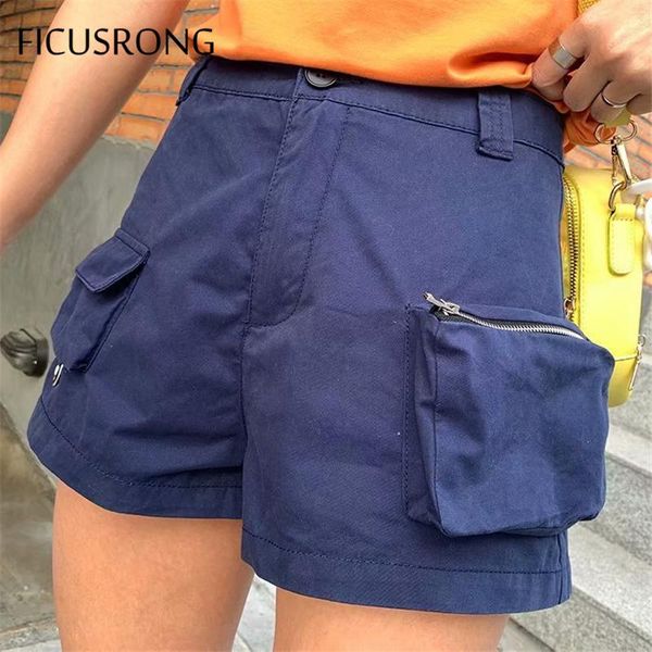 

women's jeans 2021 women summer big pocket straight skinny shorts lady mid-waist punk zipper cotton splice denim pants ficusrong, Blue