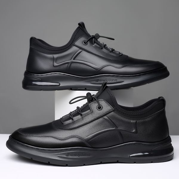 

casual genuine leather men sneakers shocks absorbing men footwear trendy shoes 2021 mens fashion comfortable loafers, Black;white