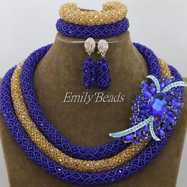 

earrings & necklace royal blue nigerian wedding african beads jewelry sets fashion costume bridal aij109, Silver