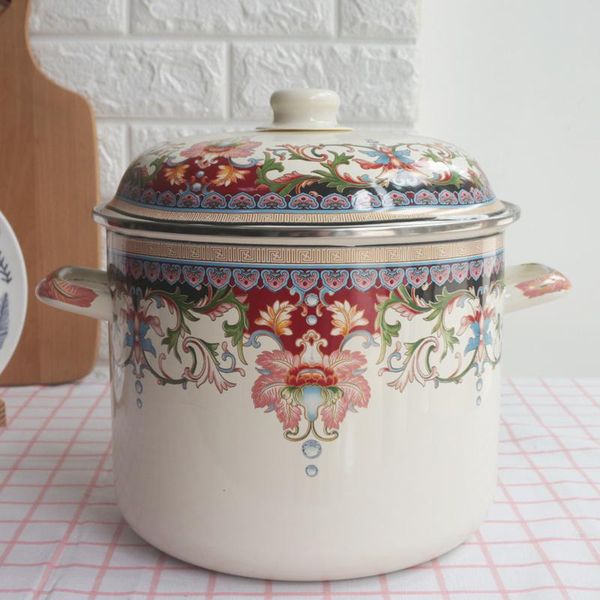 

milk pot enamel pot 9.5l thick steamer stew rice barrel pickle cylinder steamer pans kitchen cookware ollas de cocina