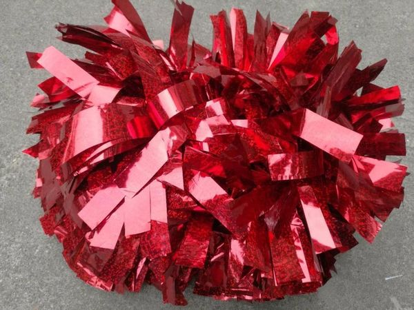 

cheerleading handle pom poms 6" metallic red ,holographic green,colorful holographic1