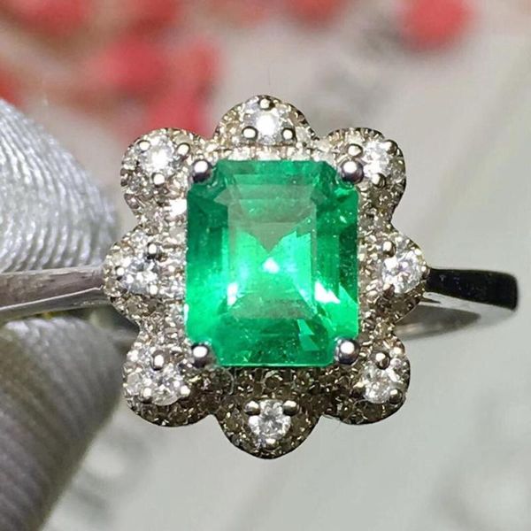 

cluster rings fine jewelry real pure 18k gold colombia natural emerald 1.04ct gemstone diamonds jewellery female's for women ring, Golden;silver