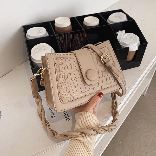 

vintage crossbody bags for women birthday gifts fashion stone pattern women messenger handbag pu solid woven strap shoulder bag