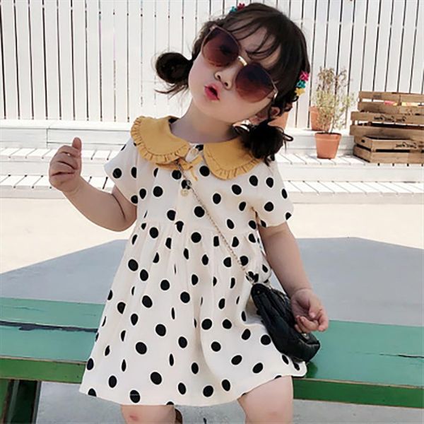 

girls cute polka dot princess girl dress summer childrens clothing korean doll collar casual tide wt38, Red;yellow