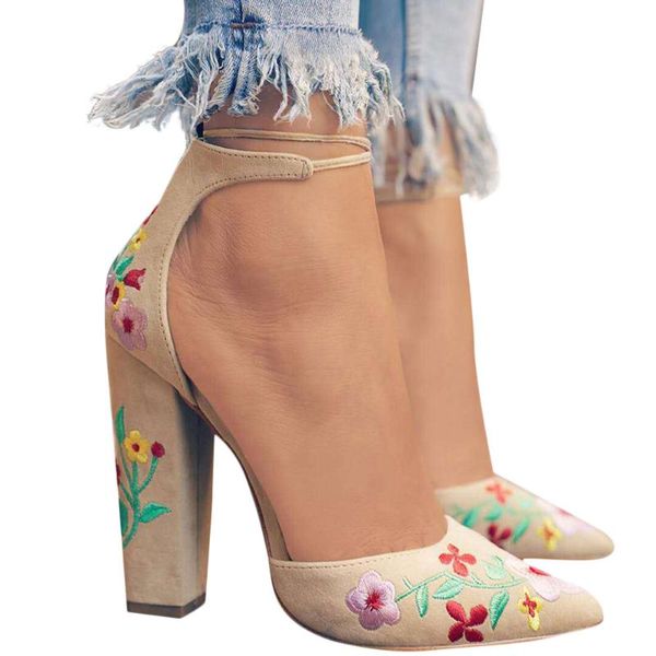 

dress shoes wildflower embroider women pumps high heels pointed toe lace up cross-tie elegant ladies, Black