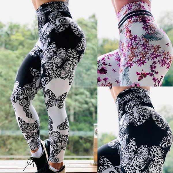 

women's pants & capris dihope female flower gym leggings athletic sport clothing workout femme mujer sportwear fitness butterfly, Black;white