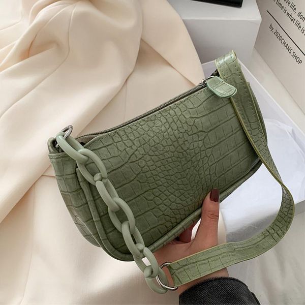 

evening bags fashion chain small handbags for women crocodile pattern leather ladies baguette shoulder vintage female armpit purse bag