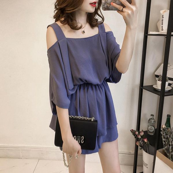 

missky 2pcs/set women girl summer suits solid color fashion belly-covering suit +shorts female clothes, Gray