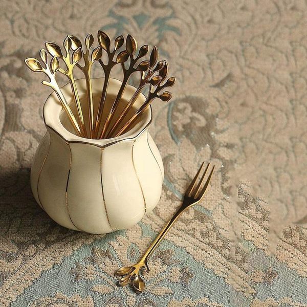 

5spoon+5forks stainless steel leaf coffee cake spoon fork dessert spoons, stirring teaspoon set