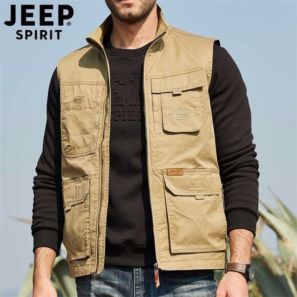 Repórter clássico de alta qualidade colete de viagem 100% algodão homens carga mangas jaqueta multi bolsos roupas táticas para macho M-4XL 211111