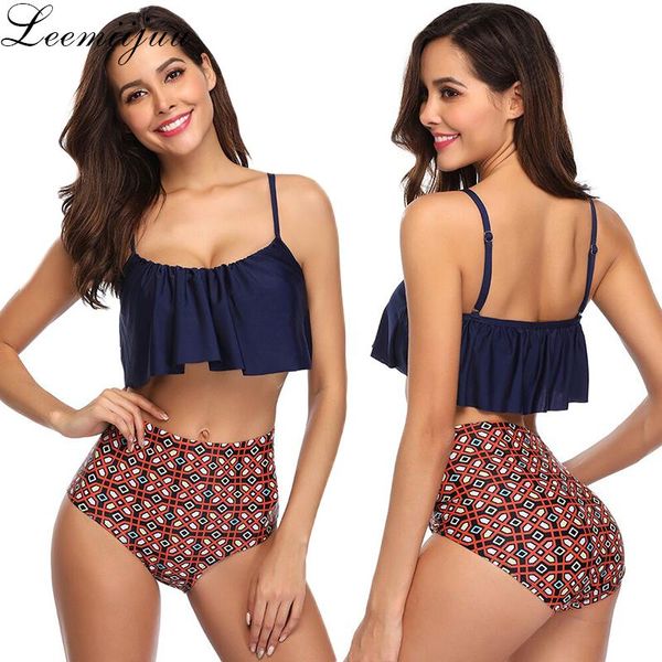 

one-piece suits leemiijuu 2021 push up bikini set women helter ruffle swimwear off shoulder high waist swimsuit beach bathing suit