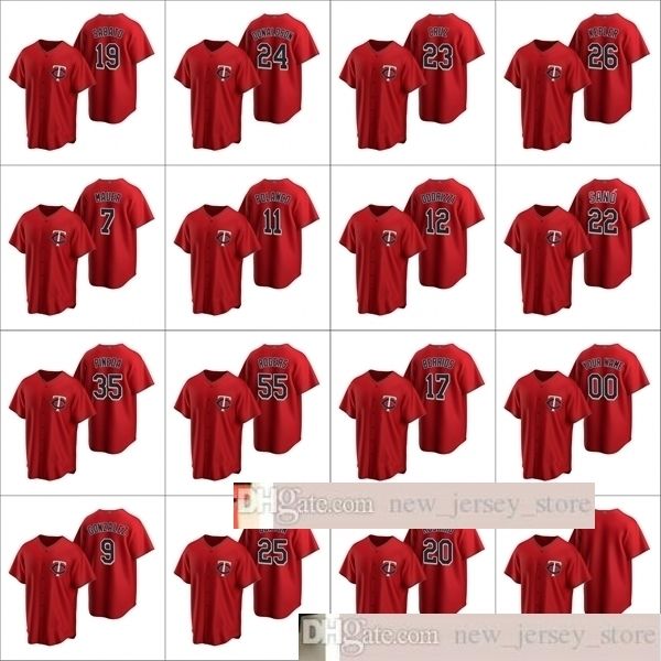 

2020 baseball men #22 miguel sano 20 eddie rosario 11 jorge polanco sabato mauer custom women youth kid red alternate jerseys, Blue;black