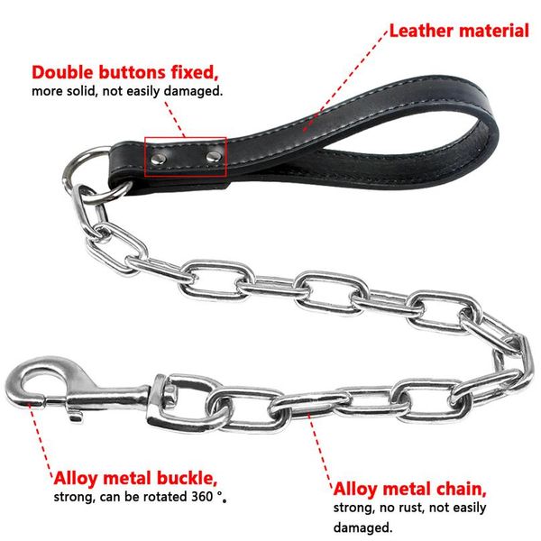 

durable dog chain leash small large dogs walking lead rope collar harness leashes with leather handle golden color pet qylcmu
