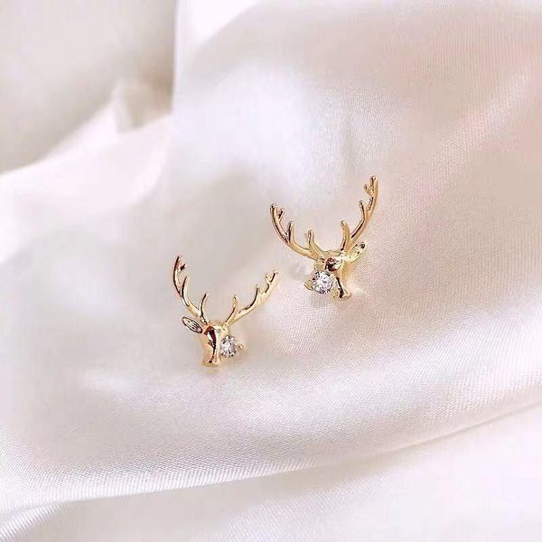 

stud cute elk 925 silver earrings wild needle exquisite texture niche creative, Golden;silver