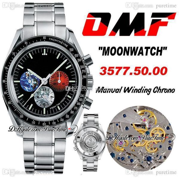 

omf moonwatch 3577.50.00 manual winding chronograph mens watch black dial color subdial stainless steel bracelet edition puretime om59, Slivery;brown