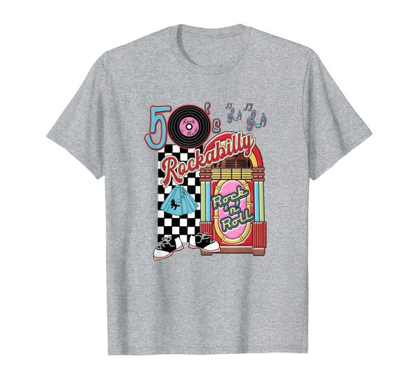 

rockabilly lets go to the hop 1950's retro classic jukebox t-shirt, White;black