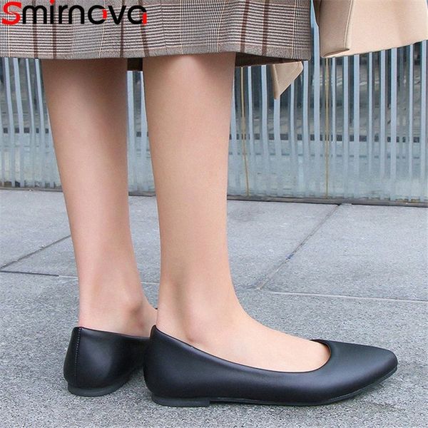 

smirnova 2020 new arrive pu leather women flats comfortable soft leather ladies shoes flat heel pointed toe summer flats woman wedges 15rq#, Black